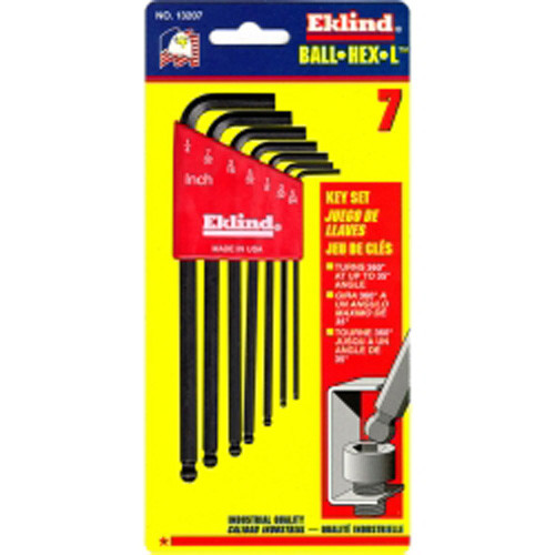 شركة Eklind Tool 13207 مجموعة مفاتيح سداسية ذات نهاية كروية طويلة SAE مكونة من 7 قطع