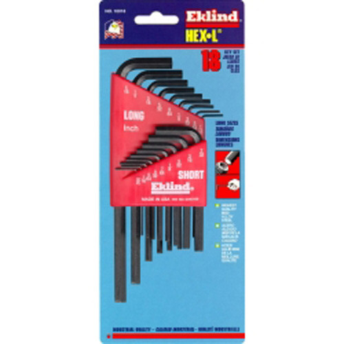 Eklind Tool Company 10018 18 قطعة SAE مجموعة مفاتيح سداسية قصيرة/طويلة
