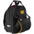 Vista frontal da mochila para ferramentas tecnológicas Caterpillar de 17" (980202N), exibindo seu tecido preto robusto e vários bolsos.