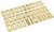 Komplett sett med CH Hanson Brass Interlocking Stencil Set spredt utover for å vise alle karakterene.