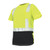 Front view of General Electric Hi-Vis Green Short Sleeve Safety Shirt w/ Black Bottom, Back view of General Electric Hi-Vis Green Short Sleeve Safety Shirt w/ Black Bottom, General Electric Hi-Vis Green Short Sleeve Safety Shirt w/ Black Bottom Sizing and Dimensions, Detailed view of General Electric Hi-Vis Green Short Sleeve Safety Shirt w/ Black Bottom
