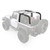 Jeep with open front and rear doors, showcasing Smittybilt Molle Roll Bar Padding Cover Kit for enhanced utility and style.
