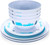 Camco Libatc 12-piece Melamine Dinnerware Set CMC53316 for serving meals in RV, blue RV trees pattern.