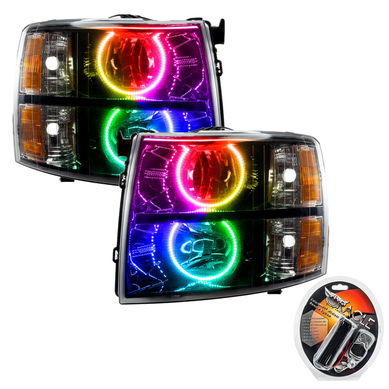 Oracle Lighting 2007-2013 Chevrolet Silverado Pre-Assembled LED Halo Headlights with Round Style Halos - (Black Housing) (7105-001, 7105-002, 7105-003, 7105-004, 7105-007, 7105-330, 7105-333, 7105-334, 7105-335, 7105-504) (213973)