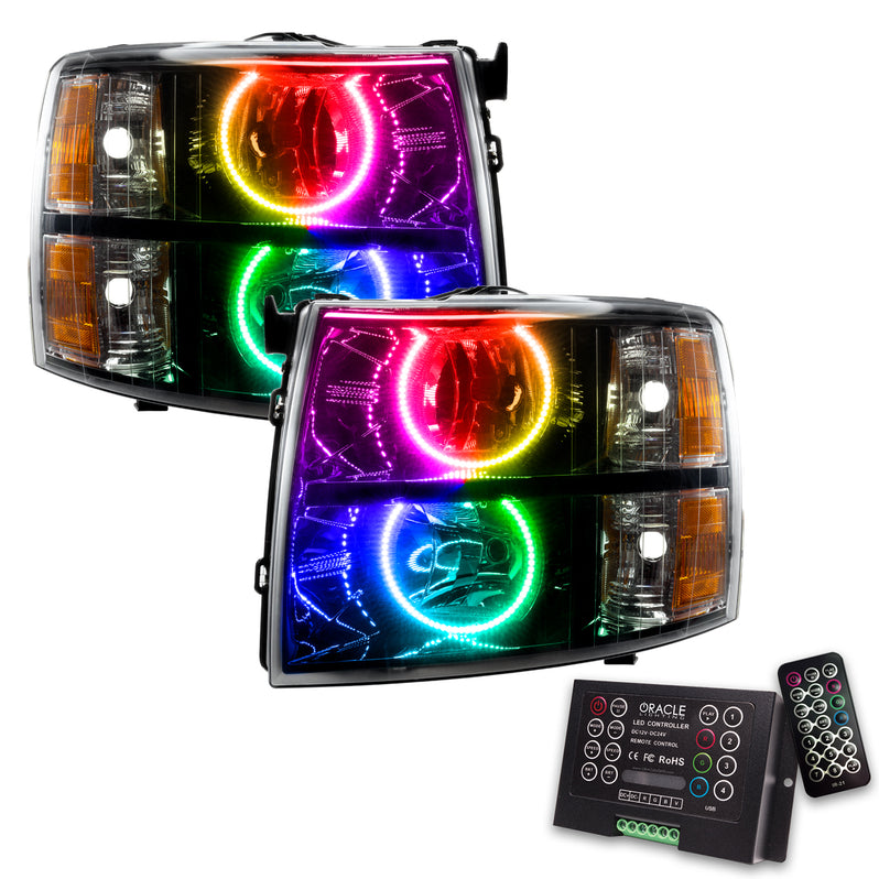Oracle Lighting 2007-2013 Chevrolet Silverado Pre-Assembled LED Halo Headlights with Round Style Halos - (Black Housing) (7105-001, 7105-002, 7105-003, 7105-004, 7105-007, 7105-330, 7105-333, 7105-334, 7105-335, 7105-504) (213974)