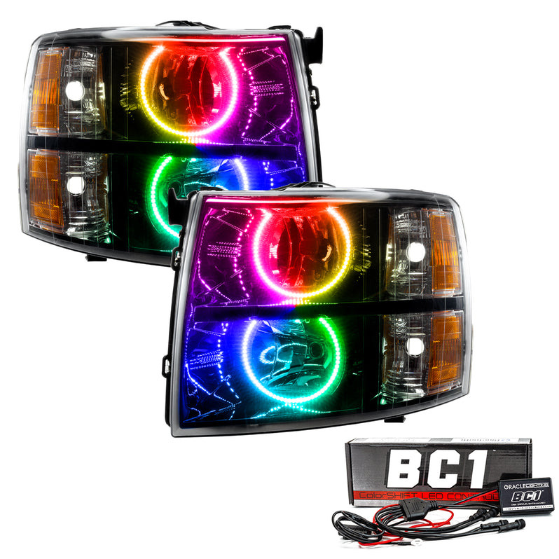 Oracle Lighting 2007-2013 Chevrolet Silverado Pre-Assembled LED Halo Headlights with Round Style Halos - (Black Housing) (7105-001, 7105-002, 7105-003, 7105-004, 7105-007, 7105-330, 7105-333, 7105-334, 7105-335, 7105-504) (213976)