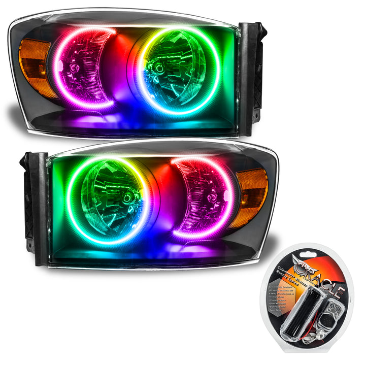Oracle Lighting 2007-2008 Dodge Ram Pre-Assembled LED Halo Headlights - (Black Housing) (8187-001, 8187-330, 8187-333, 8187-334, 8187-335, 8187-504) (214803)
