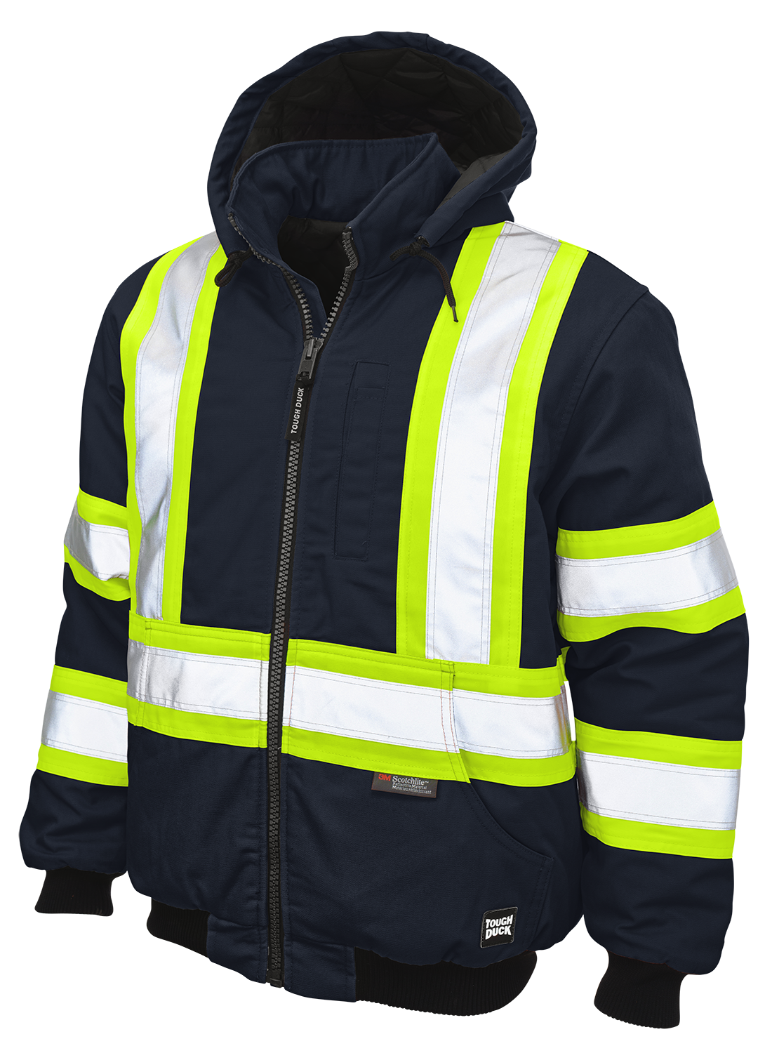 Hi-Vis Safety Bomber Jacket, 100% Cotton 10 oz Duck, Class 1 Type O, Navy, L