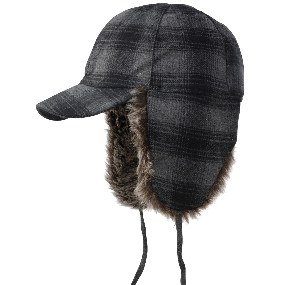 Tough Duck Men's Plaid Fudd Hat with Faux Fur Trim and Ear Flaps (I16416) (200970)
