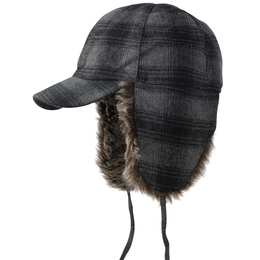 Tough Duck Men's Plaid Fudd Hat with Faux Fur Trim and Ear Flaps (I16416) (200972)
