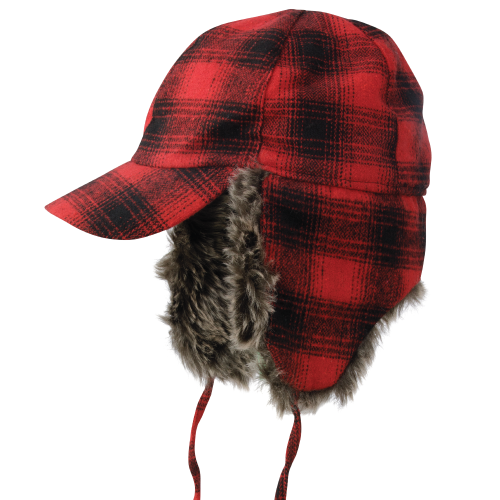 Tough Duck Men's Plaid Fudd Hat with Faux Fur Trim and Ear Flaps (I16416) (200981)