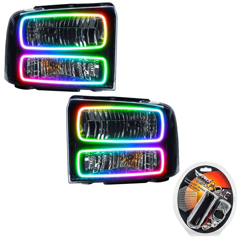 Oracle Lighting 2005-2007 Ford F-250/350 Superduty Pre-Assembled LED Halo Headlights - (Black Housing) (7161-001, 7161-330, 7161-333, 7161-334, 7161-335, 7161-504) (214169)