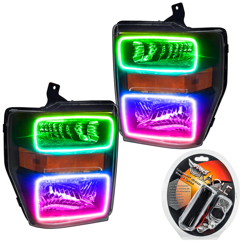 Oracle Lighting 2008-2010 Ford F-250/350 Superduty Pre-Assembled LED Halo Headlights - (Black Housing) (7190-001, 7190-330, 7190-333, 7190-334, 7190-335, 7190-504) (214314)