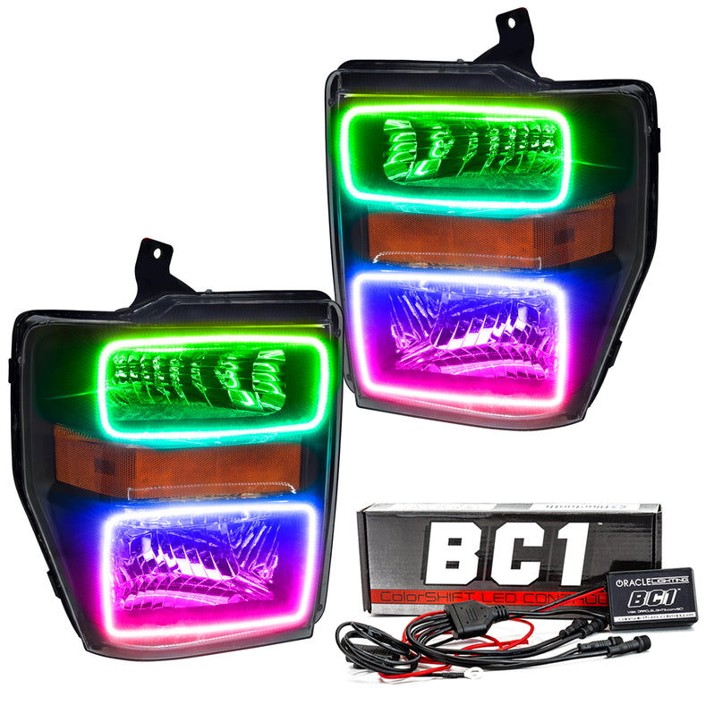 Oracle Lighting 2008-2010 Ford F-250/350 Superduty Pre-Assembled LED Halo Headlights - (Black Housing) (7190-001, 7190-330, 7190-333, 7190-334, 7190-335, 7190-504) (214317)