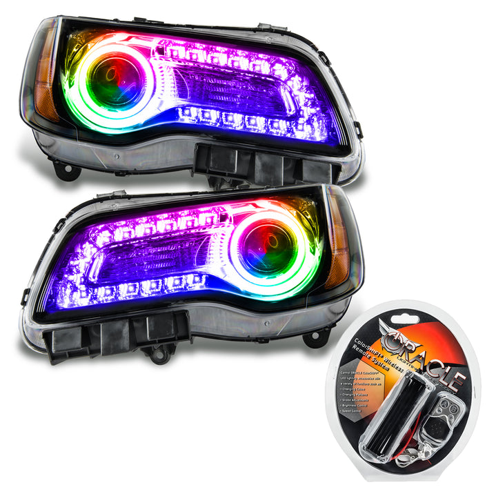 Oracle Lighting 2011-2014 Chrysler 300C Non-HID Pre-Assembled LED Halo Headlights w/ColorSHIFT® DRL - (Black Housing) (7731-330, 7731-333, 7731-334, 7731-335, 7731-504) (214458)