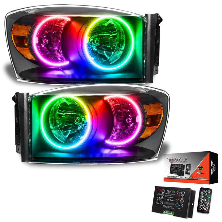 Oracle Lighting 2007-2008 Dodge Ram Pre-Assembled LED Halo Headlights - (Black Housing) (8187-001, 8187-330, 8187-333, 8187-334, 8187-335, 8187-504) (214804)