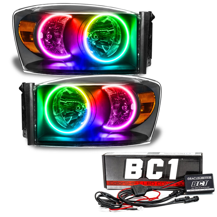 Oracle Lighting 2007-2008 Dodge Ram Pre-Assembled LED Halo Headlights - (Black Housing) (8187-001, 8187-330, 8187-333, 8187-334, 8187-335, 8187-504) (214806)
