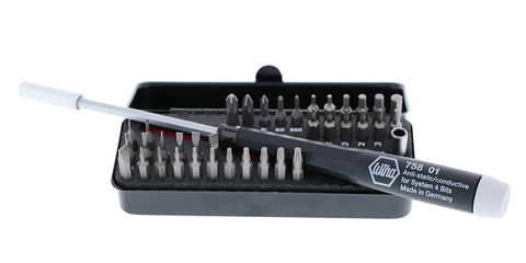 Wiha 75992 27pc System 4 ESD Safe Slotted//Phillips//Torx//Hex SAE Micro Bit Set