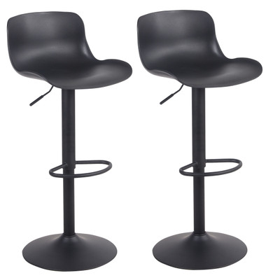 AmeriHome BS199BLKSET Adjustable Height Solid Color Bar Stool Set- Black
