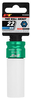 Performance Tool W32926 1/2-Inch Impact Drive 22mm Thin Wall Socket – Chrome Molybdenum, Protective Sleeve, Color-Coded For Lug Nuts & Wheel Work