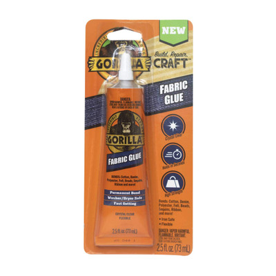 Gorilla Fabric Glue High Strength Adhesive Waterproof Clear, 2.5 fl oz, 2  Pack 