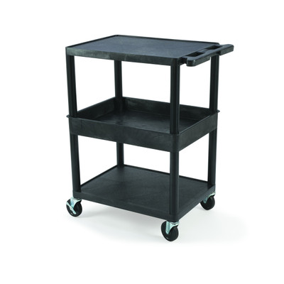 Luxor STC212-B 3-Level Polymer Utility Cart w/ 300-lb Capacity, Raised Ledges, Black