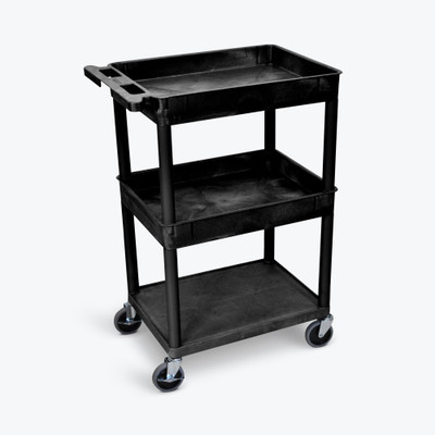 Luxor STC112-B 3 Level Polymer Utility Cart w/ 300 lb Capacity - Raised Ledges, Black