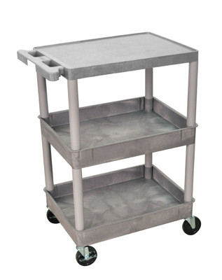 Luxor STC211-G 3-Level Polymer Utility Cart w/ 300-lb Capacity, Raised Ledges, Gray