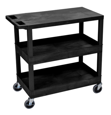 Luxor EC211-B 3 Level Polymer Utility Cart w/ 400 lb Capacity - Raised Ledges, Black