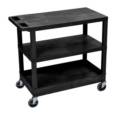 Luxor EC221-B 3 Level Polymer Utility Cart w/ 400 lb Capacity - Raised Ledges, Black