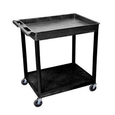 Luxor TC12-B 2 Level Polymer Utility Cart w/ 400 lb Capacity - Raised Ledges, Black