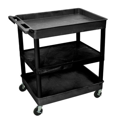 Luxor TC121-B 3 Level Polymer Utility Cart w/ 400 lb Capacity - Raised Ledges, Black