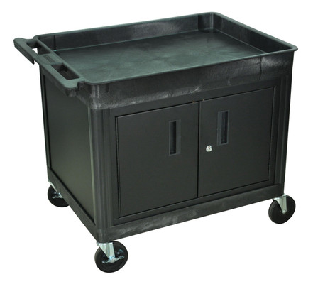 Luxor Workspaces Large Top Tub & Bottom Cabinet Shelf Cart, 30", Black (TC12C-B)