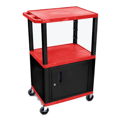 WT42RC2E-B-WTD 42 in. 3 Shelves Locking Drawer A-V Cart with Cabinet & Electrical Assembly, Red Shelves & Black Legs