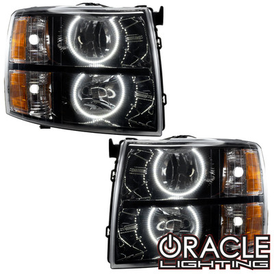 Oracle Lighting 2007-2013 Chevrolet Silverado Pre-Assembled LED Halo Headlights with Round Style Halos - (Black Housing) (7105-001, 7105-002, 7105-003, 7105-004, 7105-007, 7105-330, 7105-333, 7105-334, 7105-335, 7105-504)