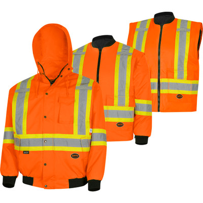 Pioneer Safety 100% Waterproof Hi-Viz 7-in-1 Bomber Jacket, 3XL (V1120350U-3XL)