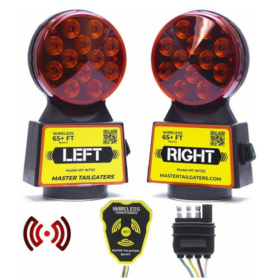 Master Tailgaters Wireless Trailer Tow Lights - Magnetic Mount - 65 Feet Range - 4 Pin Flat Blade Connection (MT-WT02)