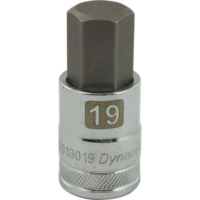 Dynamic Tools 1/2-Inch Drive 19mm Metric Hex Bit Socket – Chrome Finish, Standard Length, Laser Etched & Hard Stamped Markings