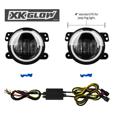 XKGLOW 4" LED Fog Light Kit White Amber Halo Jeep Wrangler JK (XK042006)