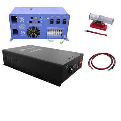 Aims Power Off Grid / Back Up 6000 Watt Pure Sine Inverter Charger 120V & 24V Lithium Battery Kit (KITC-6K24120)