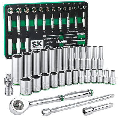 SK Tools Socket Set - Chrome, Standard & Deep, Metric, 6 Point, 1/4 ...