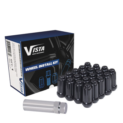 West Coast 14x1.5 Bulge Acorn Spline Lug Nuts, Install Kit Black