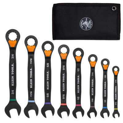 Klein Tools Ratcheting Combination Slide-Lock Wrench Set, SAE, 8-Piece (69508)