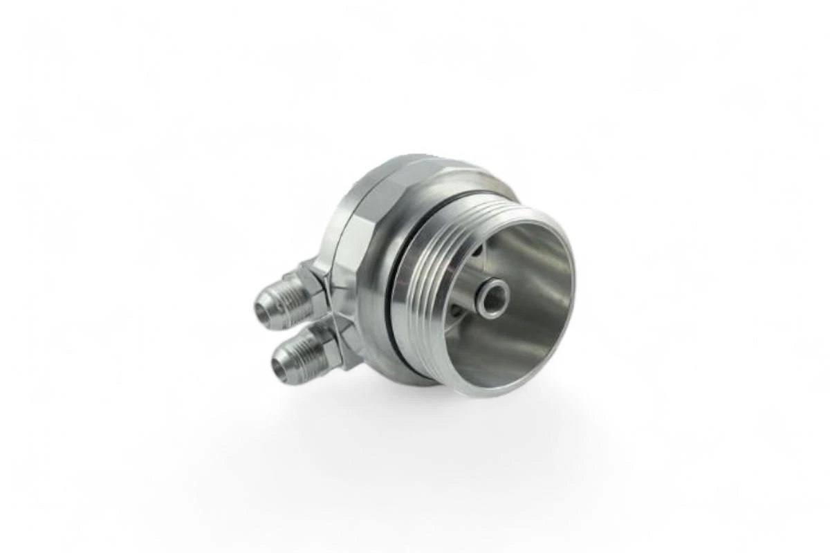 CNC Machined Oil Filter Cap with Oil Cooler AN-10 Fittings for VAG 3.0 TDI - 059115389AD / AK / T