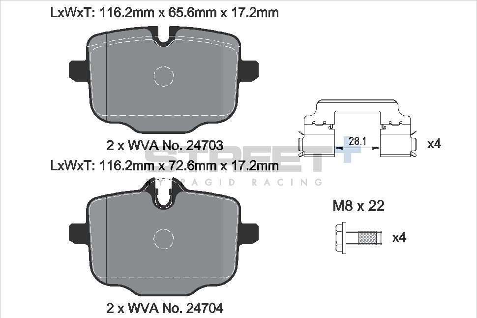 Pagid Racing Street+ BMW G Series M2 / M3 / M4 / X3M Rear Brake Pad Set - T8290SP2001 Pagid Racing Street+ BMW G Series M2 / M3 / M4 / X3M Rear Brake Pad Set - T8290SP2001