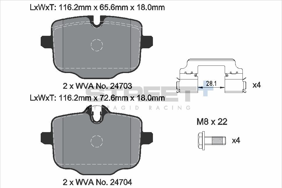 Pagid Racing Street+ BMW G80 M3 / G82 M4 / F10 M5 / M6 F13 Rear Brake Pad Set - T8283SP2001 Pagid Racing Street+ BMW G80 M3 / G82 M4 / F10 M5 / M6 F13 Rear Brake Pad Set - T8283SP2001