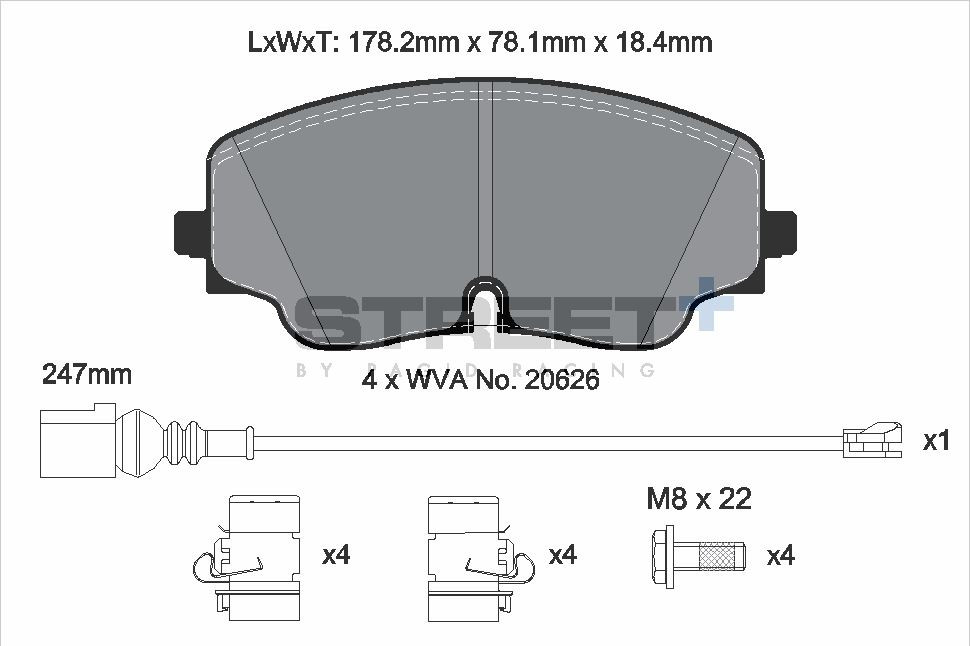 Pagid Racing Street+ VAG Golf Mk8 Platform Front Brake Pad Set - T8218SP2001