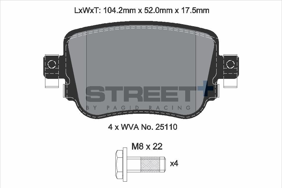 Pagid Racing Street+ VAG Leon / Octavia Mk3 / Caddy Mk4 Rear Brake Pad Set - T8108SP2001 Pagid Racing Street+ VAG Leon / Octavia Mk3 / Caddy Mk4 Rear Brake Pad Set - T8108SP2001