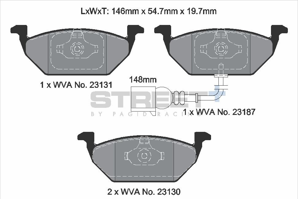 Pagid Racing Street+ VAG Golf Mk4 / Mk5 / Mk6 Vehicles Front Brake Pad Set - T8164SP2001