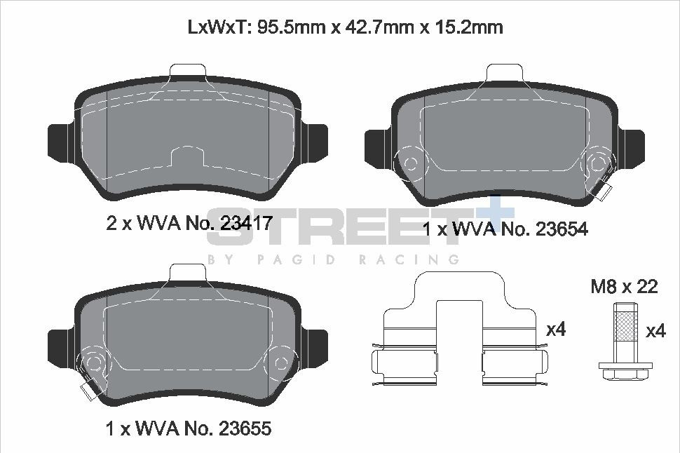 Pagid Racing Street+ Vauxhall Astra Mk4 Rear Brake Pad Set - T8309SP2001 Pagid Racing Street+ Vauxhall Astra Mk4 Rear Brake Pad Set - T8309SP2001